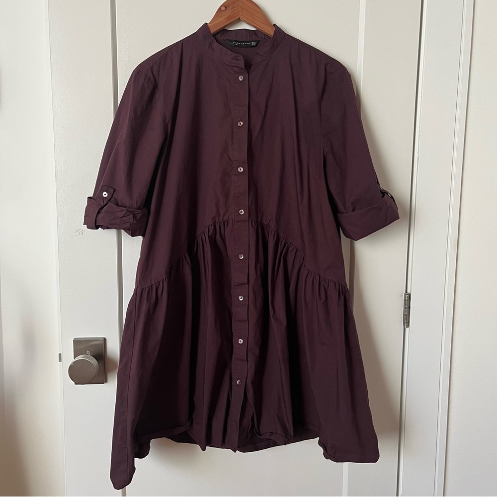 Burgundy Zara 3/4 sleeve shirt dress